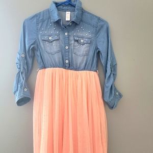 Justice dress with a denim top long sleeve Girls size 10 with tulle skirt